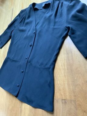Black Paul Smith Women’s Button down Silk Blouse with puff sleeve detail size 36